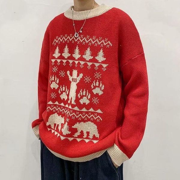 men's sweaters winter sweater pullover 2021 christmas round neck red year loose retro leisure harajuku couple clothing, White;black
men's sweaters winter sweater pullover 2021 christmas round neck red year loose retro leisure harajuku couple clothing, White;black