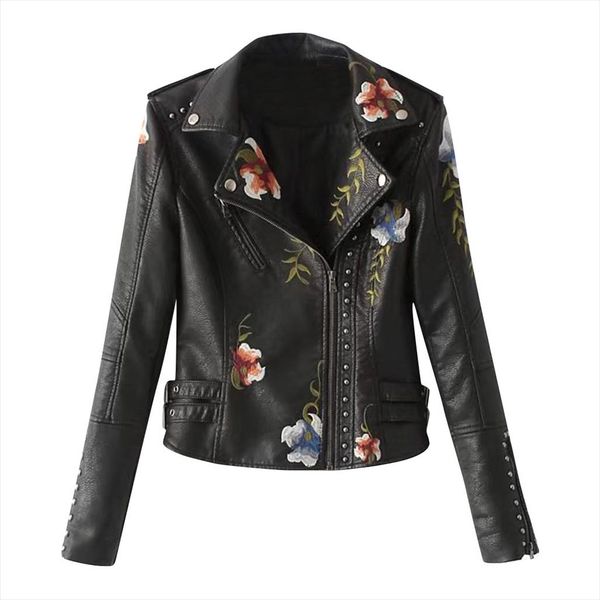 embroidered studded leather jackets women casual long sleeve zipper slim coat spring autumn jaqueta casaco feminino outwear, Black
embroidered studded leather jackets women casual long sleeve zipper slim coat spring autumn jaqueta casaco feminino outwear, Black