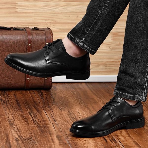 dress shoes men fashion formal genuine leather luxury groom wedding black oxford