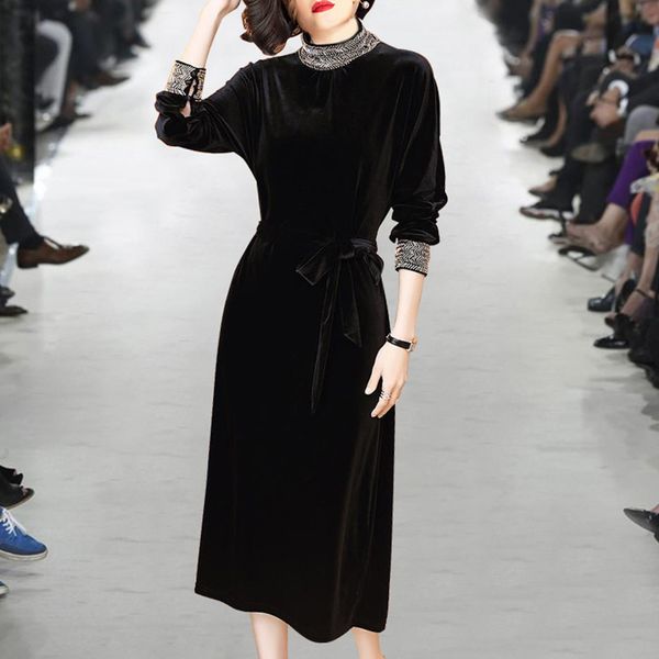 autumn velvet beading ladies winter dress women 2019 long sleeved dress black stand collar turtleneck vestidos feminina dress, White;black
autumn velvet beading ladies winter dress women 2019 long sleeved dress black stand collar turtleneck vestidos feminina dress, White;black