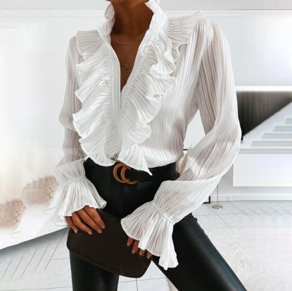 2021 button chiffon spring elegant enlargement female sleeve lady blouse office with v shirt plissate p1979 ksbw, White
2021 button chiffon spring elegant enlargement female sleeve lady blouse office with v shirt plissate p1979 ksbw, White