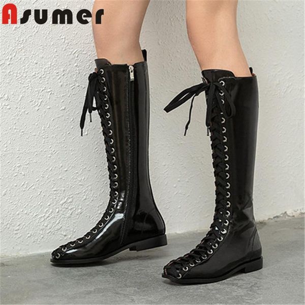 boots asumer 2021 est patent leather knee high women round toe lace up zip autumn winter fashion shoes woman, Black
boots asumer 2021 est patent leather knee high women round toe lace up zip autumn winter fashion shoes woman, Black