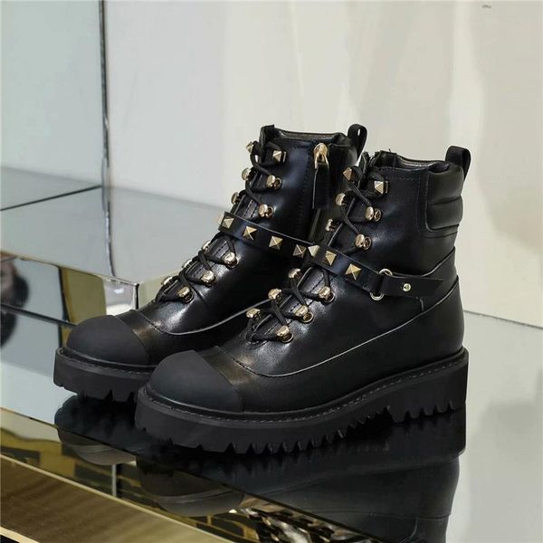 rivets decor martin boots women genuine leather thick bottom ankle boots for women 2020 winter designer shoes, Black
rivets decor martin boots women genuine leather thick bottom ankle boots for women 2020 winter designer shoes, Black