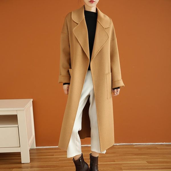 women's wool & blends winter 2021 double faced woolen overcoat wear lengthened korean loose lace, Black
women's wool & blends winter 2021 double faced woolen overcoat wear lengthened korean loose lace, Black