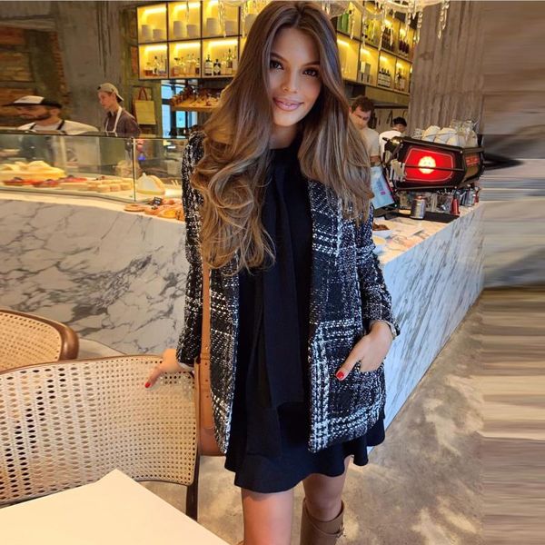 fashion spring women plaid blazers and jackets work office lady suit slim single button female blazer coat, White;black
fashion spring women plaid blazers and jackets work office lady suit slim single button female blazer coat, White;black