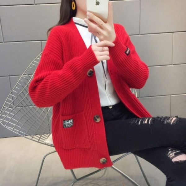 knitted cardigan jacket women's sweater sweater early spring loose and lazy style v-neck pocket short solid color qded4, White;black
knitted cardigan jacket women's sweater sweater early spring loose and lazy style v-neck pocket short solid color qded4, White;black