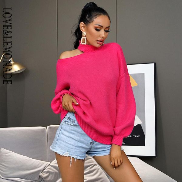 love&lemonade rose red off-shoulder high collar loose long sleeve over size sweater lmsw021, White;black
love&lemonade rose red off-shoulder high collar loose long sleeve over size sweater lmsw021, White;black
