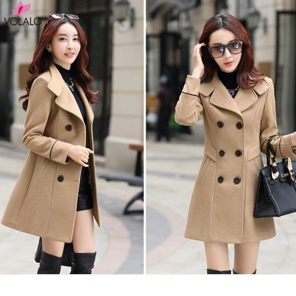volalo women's double-breasted slim solid wool-blend pea coats winter long coat women ropa mujer invierno female jacket, Black
volalo women's double-breasted slim solid wool-blend pea coats winter long coat women ropa mujer invierno female jacket, Black