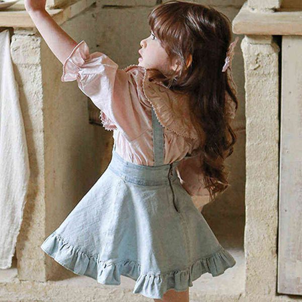 spring autumn kids girls skirt set cute white shirt fashion children kids zipper denim skirt teens casual daily outfit clothes y220310
spring autumn kids girls skirt set cute white shirt fashion children kids zipper denim skirt teens casual daily outfit clothes y220310