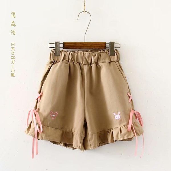 women's shorts japanese literary elastic waist ruffled lace love embroidery cotton and linen female summer loose students shors cute, White;black
women's shorts japanese literary elastic waist ruffled lace love embroidery cotton and linen female summer loose students shors cute, White;black
