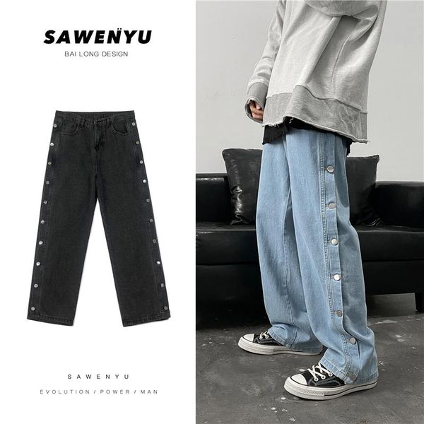 men's jeans double side button straight men fashion streetwear loose casual hip hop trousers wide leg harajuku cargo pants, Blue
men's jeans double side button straight men fashion streetwear loose casual hip hop trousers wide leg harajuku cargo pants, Blue