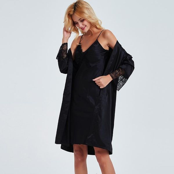 women's sleepwear arrival female robe set home dress kimono bathrobe gown sleep shirt lace tirm nightdress summer black women 2pcs, Black;red
women's sleepwear arrival female robe set home dress kimono bathrobe gown sleep shirt lace tirm nightdress summer black women 2pcs, Black;red