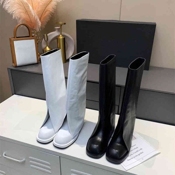 leather long tube knight boots women's new style square head knee high flat bottom pants, Black
leather long tube knight boots women's new style square head knee high flat bottom pants, Black