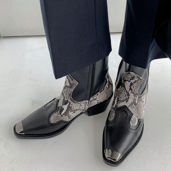 animal print women ankle boots metal toe zipper cowboy boots snake print chunky shoes genuine leather western cowgirl ankle boot, Black
animal print women ankle boots metal toe zipper cowboy boots snake print chunky shoes genuine leather western cowgirl ankle boot, Black