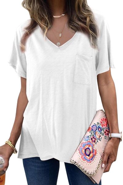 black/white/orange solid v neck short sleeves blouse shirts women cotton blend tee with front pocket and side slits 2021 outfits
black/white/orange solid v neck short sleeves blouse shirts women cotton blend tee with front pocket and side slits 2021 outfits