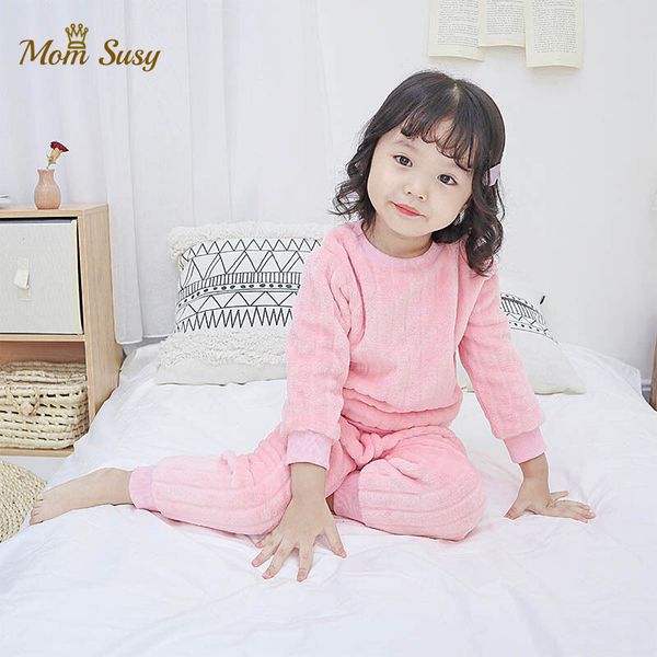 

baby boy girl clothes pajamas sets flannel fleece toddler teen ribbed pajamas warm kids sleepwear home suit winter spring autumn c1019, Blue;red