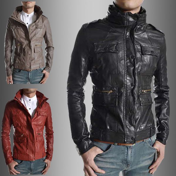 new men's fashion short coat fur clothing slim zipper pu leather motorcycle jacket with multi- pocket, Black;brown
new men's fashion short coat fur clothing slim zipper pu leather motorcycle jacket with multi- pocket, Black;brown