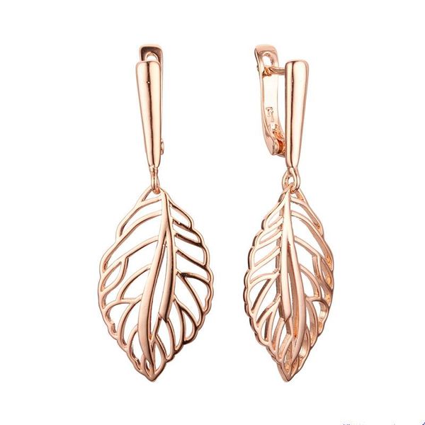 dangle & chandelier trendy leaf shape korean earrings simple design 585 rose gold women jewelry gift, Silver