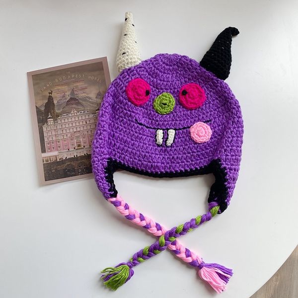 net red same hat purple devil handmade wool hat ins winter cartoon knitted ear protection men and women accessories, Blue;gray
net red same hat purple devil handmade wool hat ins winter cartoon knitted ear protection men and women accessories, Blue;gray