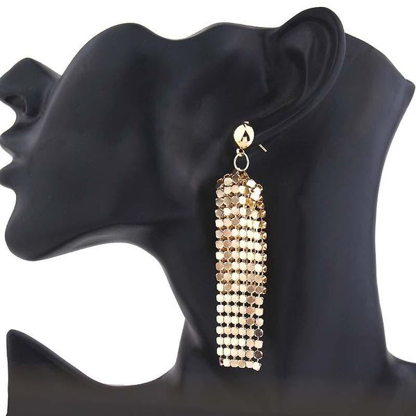 stud european and american nightclub goddess exaggerated temperament two-color sequined tassel long earrings, Golden;silver
stud european and american nightclub goddess exaggerated temperament two-color sequined tassel long earrings, Golden;silver
