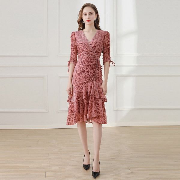 2021 1/2 sleeve v neck ruffle print panelled milan runway designer dress brand same style dress xiue, Black
2021 1/2 sleeve v neck ruffle print panelled milan runway designer dress brand same style dress xiue, Black
