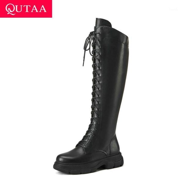 qutaa 2021 autumn winter lace up zipper knee high boots cow leather pu women boots casual round toe ladies long size 34-421, Black
qutaa 2021 autumn winter lace up zipper knee high boots cow leather pu women boots casual round toe ladies long size 34-421, Black