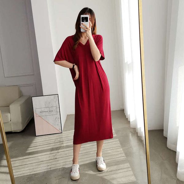 back loose open v-neck front and short sleeve modal women's knee length t-shirt skirt casual dress, Black;gray
back loose open v-neck front and short sleeve modal women's knee length t-shirt skirt casual dress, Black;gray