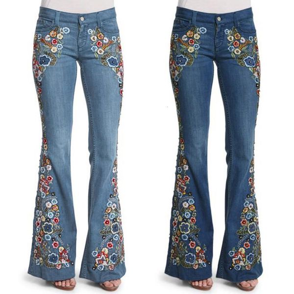 women embroidery flowers destoryed flare jeans button waist bell bottom denim pants 2019 autumn winter pants trousers, Blue
women embroidery flowers destoryed flare jeans button waist bell bottom denim pants 2019 autumn winter pants trousers, Blue