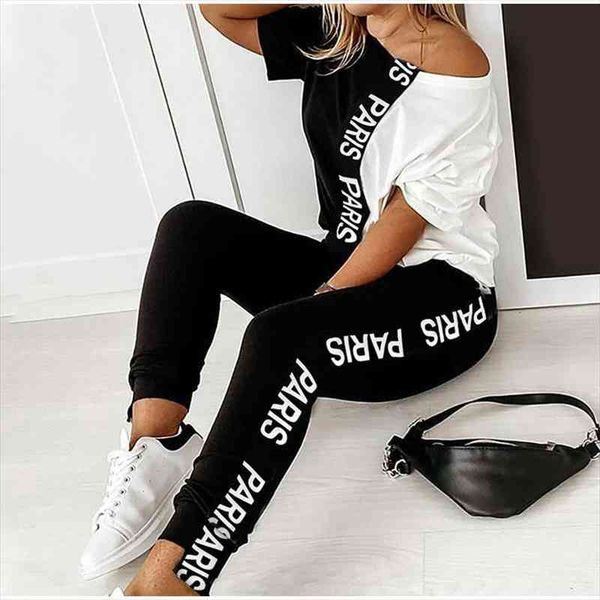 letter print off shoulder tracksuit women two piece set summer clothes short sleeve colorblock t-shirt and pants suit outfit, White
letter print off shoulder tracksuit women two piece set summer clothes short sleeve colorblock t-shirt and pants suit outfit, White