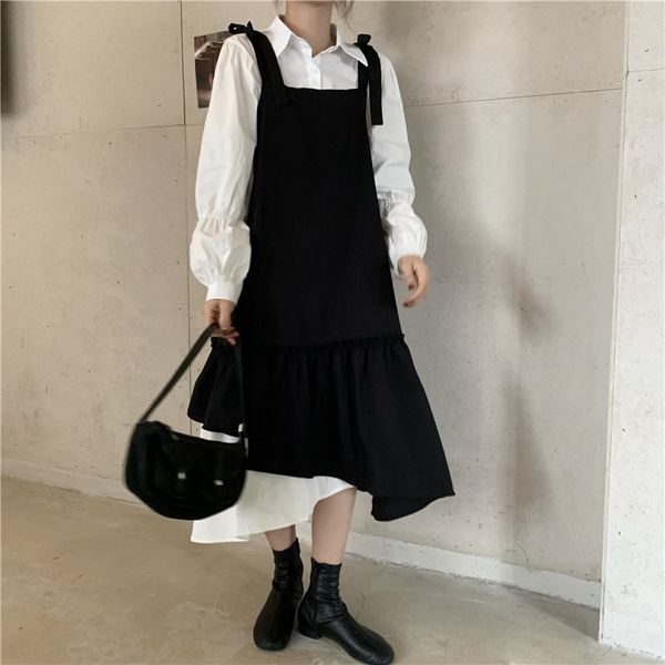 autumn 2020 new french style small fake two piece suspender sling sling skirt black and white patchwork suspender skirt + loose solid color, Gray
autumn 2020 new french style small fake two piece suspender sling sling skirt black and white patchwork suspender skirt + loose solid color, Gray