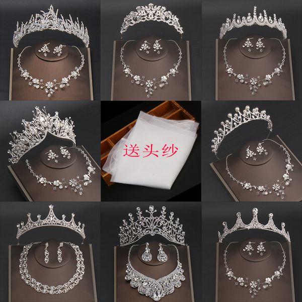 korean atmosphere necklace three piece bridal wedding noble evening dress accessories crown headdress, Silver
korean atmosphere necklace three piece bridal wedding noble evening dress accessories crown headdress, Silver