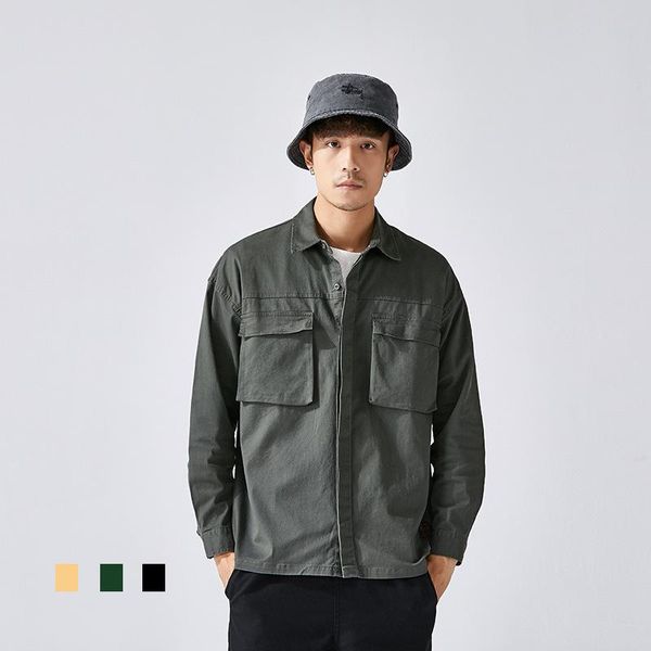 men's casual shirts 2021 autumn mens pure cotton shirt solid cardigan dress army green outwear clothes classic big pocket streetwear, White;black
men's casual shirts 2021 autumn mens pure cotton shirt solid cardigan dress army green outwear clothes classic big pocket streetwear, White;black