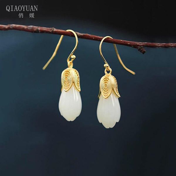 925 silver jade earrings earrings for women jewelry orchid sterling silver vintage gold and white jade gemstone, Golden;silver
925 silver jade earrings earrings for women jewelry orchid sterling silver vintage gold and white jade gemstone, Golden;silver