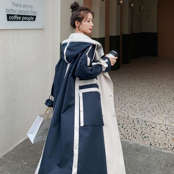 2021 autumn windbreaker spring new hooded collar hit color loose trench coat women with belt fashion tide fy169, Tan;black
2021 autumn windbreaker spring new hooded collar hit color loose trench coat women with belt fashion tide fy169, Tan;black