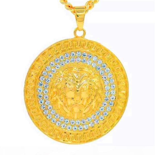 european and american fashion men's water men's necklace alloy lion head hip hop pendant, Silver