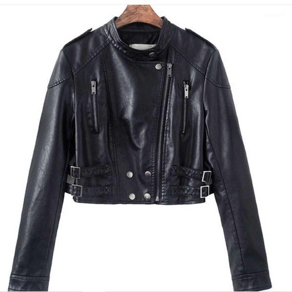 2020 spring and autumn women's leather jacket short slim fitting crew neck women's motorcycle leather coat1, Black;brown 
2020 spring and autumn women's leather jacket short slim fitting crew neck women's motorcycle leather coat1, Black;brown