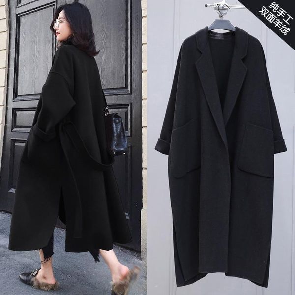 double sided cashmere coat women's new autumn / winter 2020 korean version medium length loose hepburn style woolen coat, Black
double sided cashmere coat women's new autumn / winter 2020 korean version medium length loose hepburn style woolen coat, Black