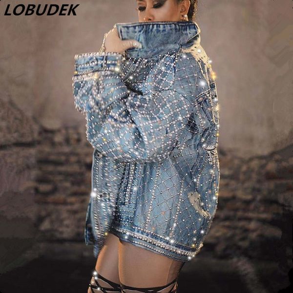 denim jacket sparkly rhinestones pearl beads loose blue cowboy coat hip hop dancer dj singer stage wear nightclub dance costume 201017, Black;brown
denim jacket sparkly rhinestones pearl beads loose blue cowboy coat hip hop dancer dj singer stage wear nightclub dance costume 201017, Black;brown