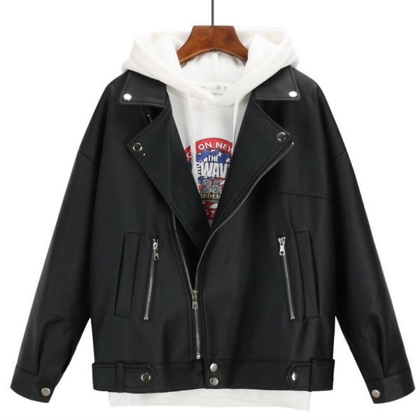 new arrival women autumn winter leather jacket oversized boyfriend korean style female faux coat outwear black 201030
new arrival women autumn winter leather jacket oversized boyfriend korean style female faux coat outwear black 201030