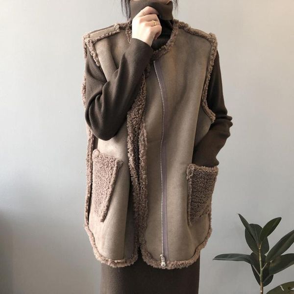 women's fur & faux lamb hair vest 2021 autumn and winter korean style loose suede jacket sleeveless parkas waistcoat, Black
women's fur & faux lamb hair vest 2021 autumn and winter korean style loose suede jacket sleeveless parkas waistcoat, Black