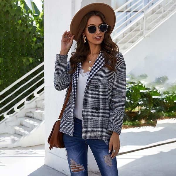 autumn winter black plaid blazer long sleeve elegant women blazers double button office ladies blazer coats1, White;black
autumn winter black plaid blazer long sleeve elegant women blazers double button office ladies blazer coats1, White;black