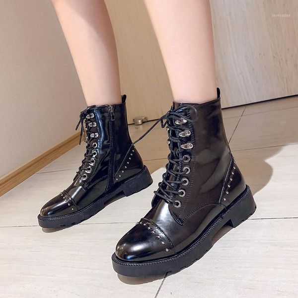 rivet boots women lace up black leather ankle boots mid heel goth style short autumn star shoes1
rivet boots women lace up black leather ankle boots mid heel goth style short autumn star shoes1