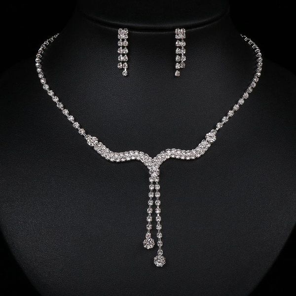Fashion Wedding Jewelry Sets Wave Shape Tassel Rhinestone Crystal Choker Necklace Earrings Set Silver Plated Bridal Jewelry Sets
Fashion Wedding Jewelry Sets Wave Shape Tassel Rhinestone Crystal Choker Necklace Earrings Set Silver Plated Bridal Jewelry Sets