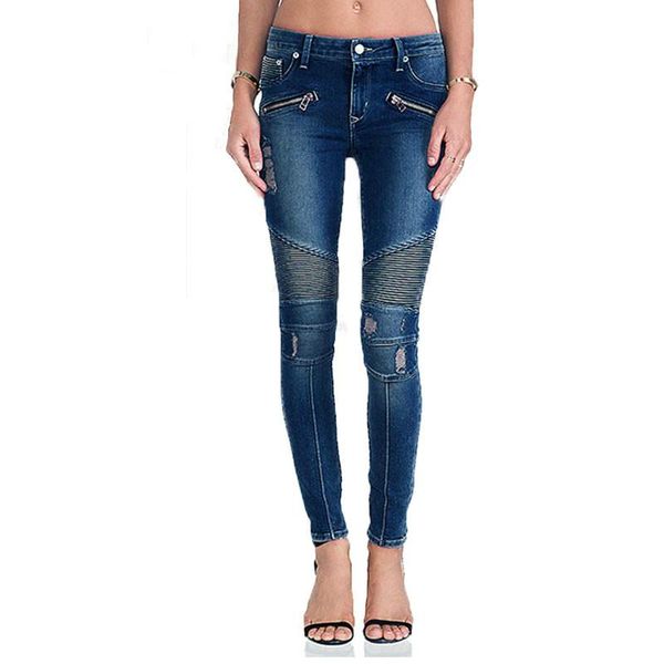 2021 fashion womens jeans motorcycle biker zip mid high waist stretch skinny pants motor jeans for women, Blue
2021 fashion womens jeans motorcycle biker zip mid high waist stretch skinny pants motor jeans for women, Blue