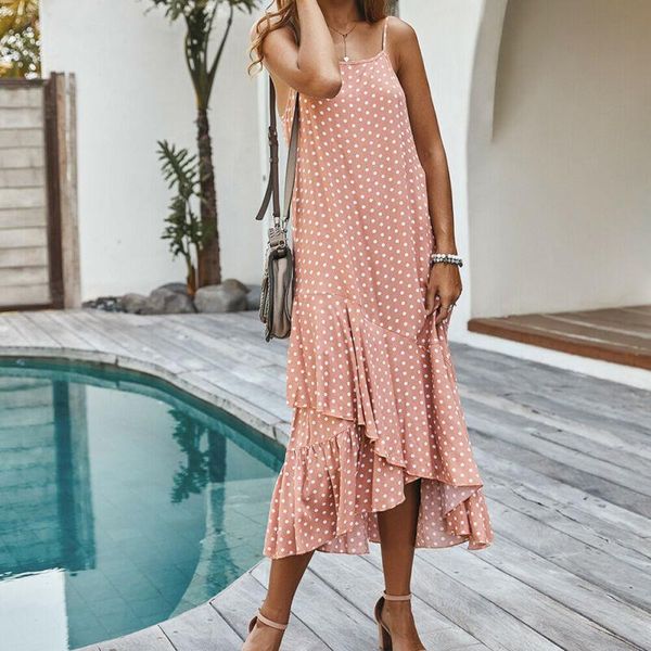 women summer boho dress women casual polka dot ruffled maxi loose sleeveless spaghetti strap party beach long sundress, Black;gray
women summer boho dress women casual polka dot ruffled maxi loose sleeveless spaghetti strap party beach long sundress, Black;gray