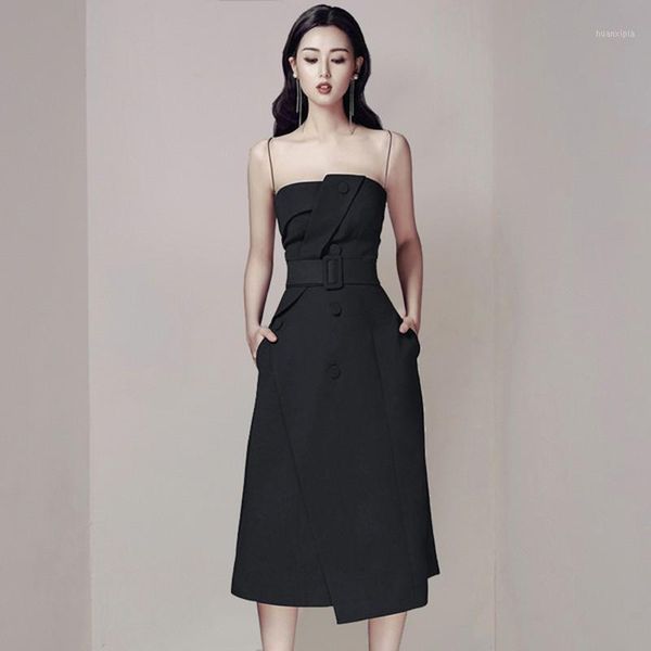 spaghetti straps single-breasted summer irregular dress 2020 fashion women sleeveless party dress chic female slim midi1, Black;gray
spaghetti straps single-breasted summer irregular dress 2020 fashion women sleeveless party dress chic female slim midi1, Black;gray