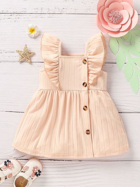 baby stripe ruffle trim button front dress she, Red;yellow