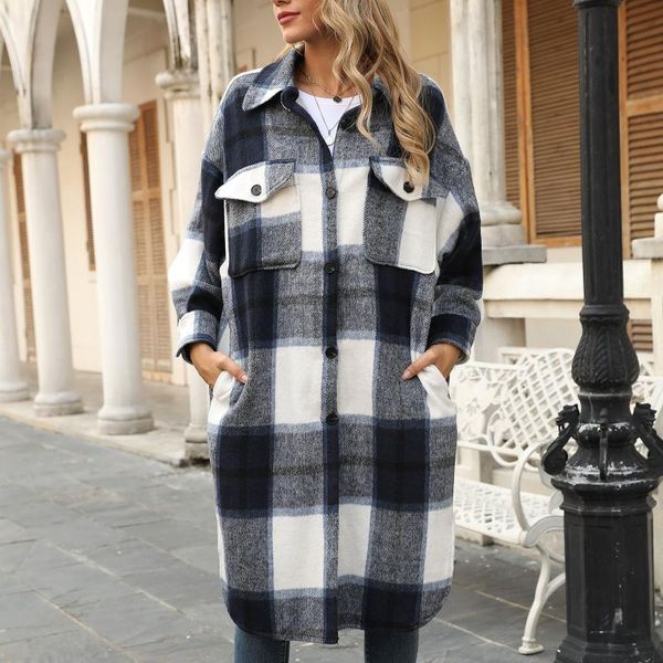 women's wool & blends fashion windbreaker jacket casual loose button long plaid retro lapel woolen coat vestidos, Black
women's wool & blends fashion windbreaker jacket casual loose button long plaid retro lapel woolen coat vestidos, Black