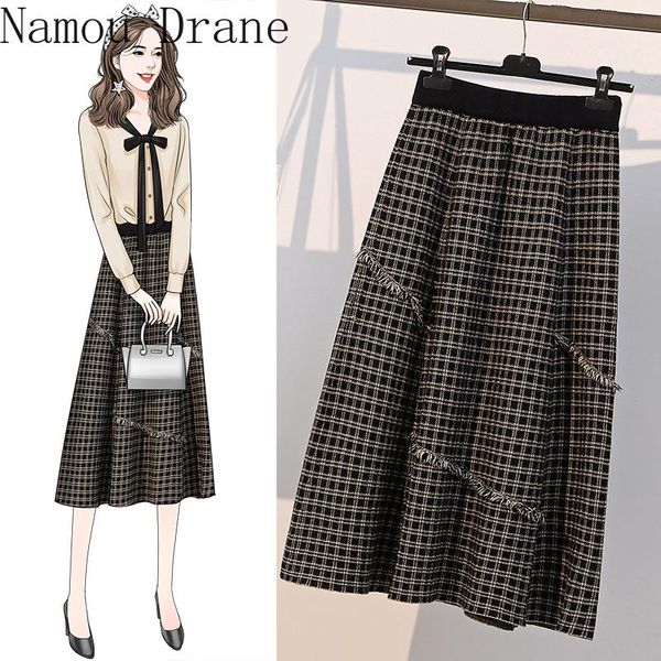 plus size women's skirt mid-length 2020 autumn and winter fat mm cover crotch slimming retro plaid sweater skirt trend, Black 
plus size women's skirt mid-length 2020 autumn and winter fat mm cover crotch slimming retro plaid sweater skirt trend, Black