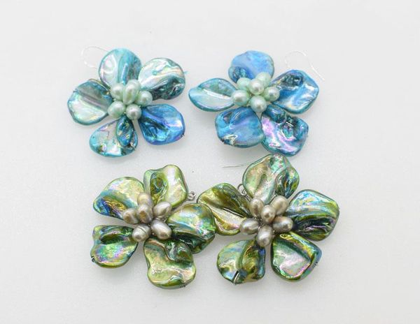 one pair freshwater pearl and shell flower blue/green earrings 40-50mm wholesale beads nature fppj, Silver
one pair freshwater pearl and shell flower blue/green earrings 40-50mm wholesale beads nature fppj, Silver